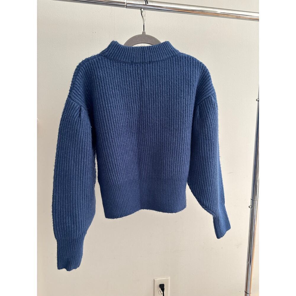 Forever 21 Women’s Blue Mock Neck Cropped Sweater Chunky Knit Pullover - Picture 6 of 15